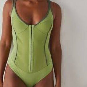 FREE PEOPLE Intimates SUDDEN LOVE BODYSUIT Green BOHO Tank Sz M NWOT